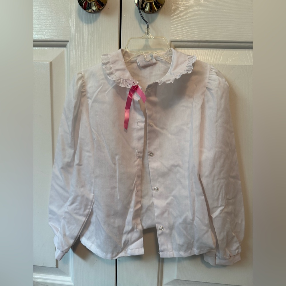 Vintage Her Majesty White Blouse with Pink Ribbon